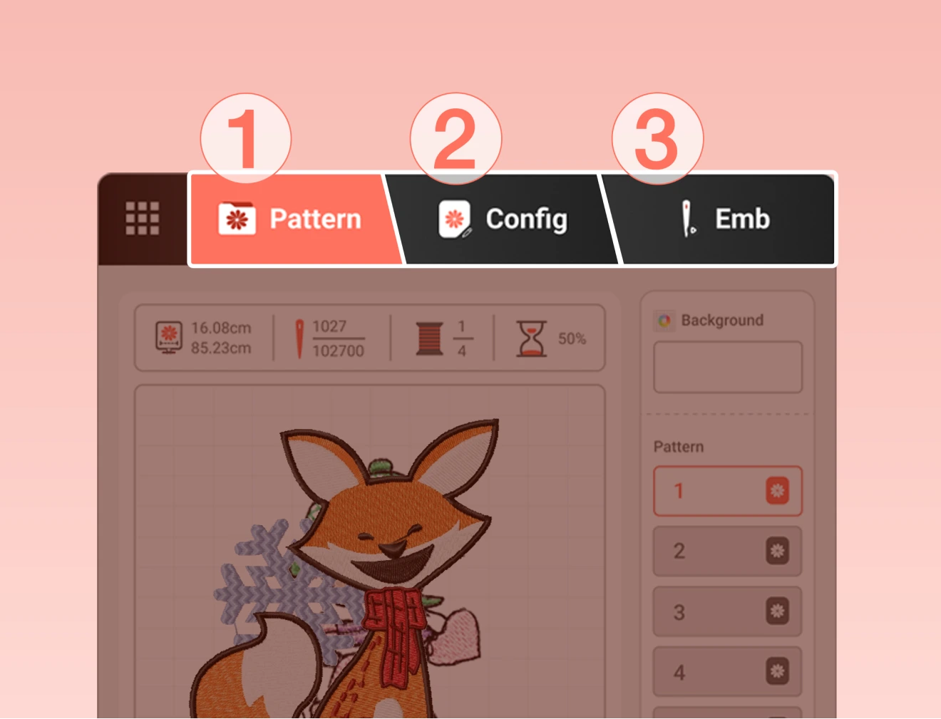 Simple 3-step embroidery process shown on EOC06.