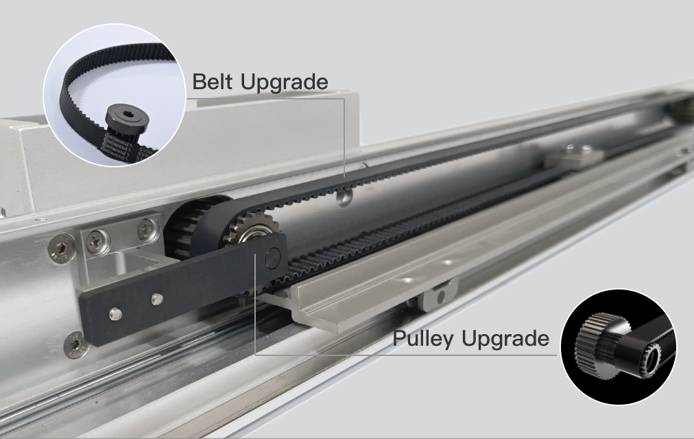Belt & Pulley Upgrade Belt and pulley upgrade with aluminum alloy for smoother, quieter operation.