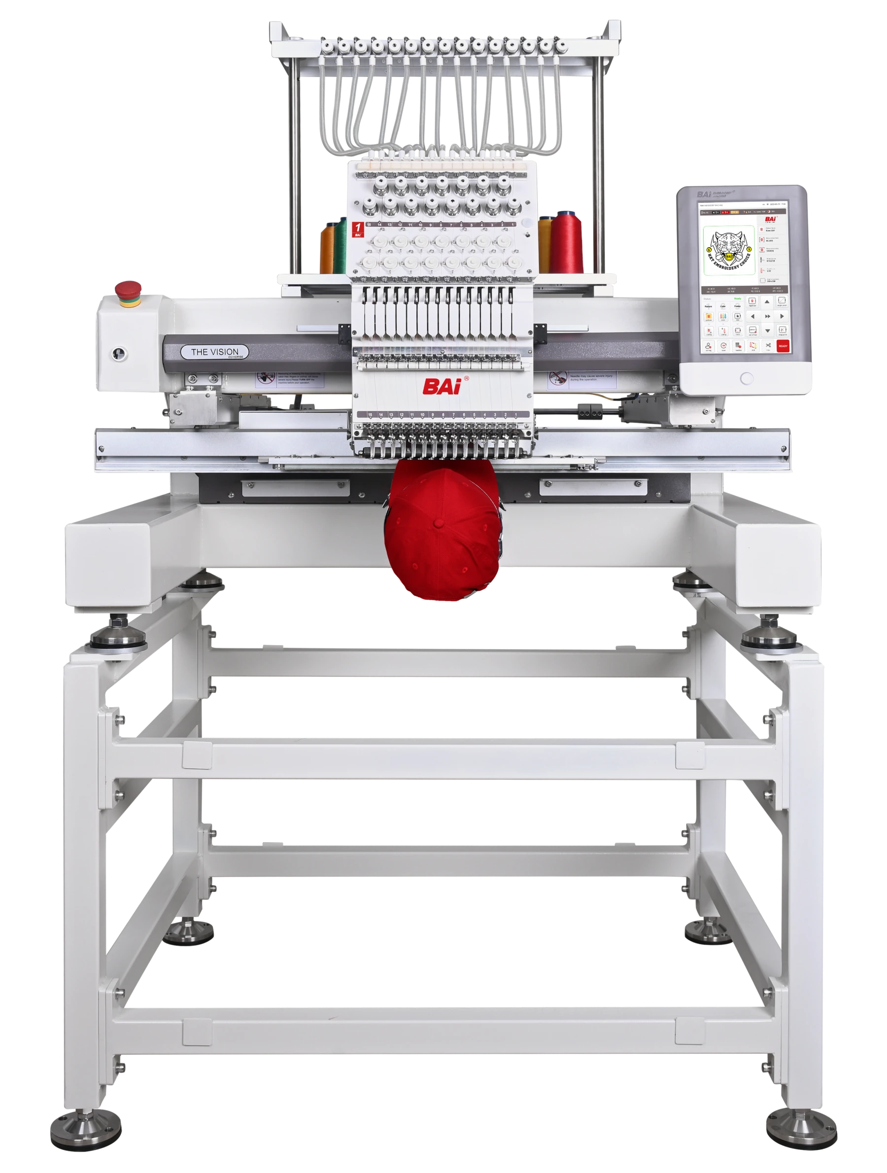 The Vision embroidery machine, ideal for structured hat embroidery.