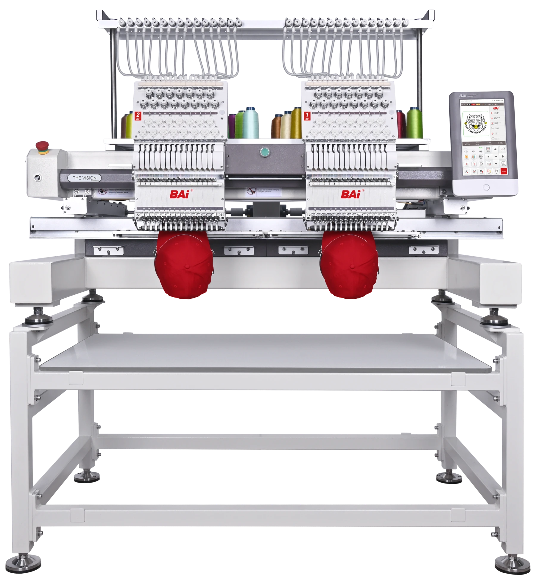 THE VISION 2-head embroidery machine with advanced features for business growth.